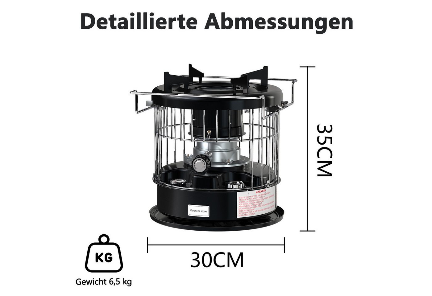 GLIESE Petroleumheizung Brennstoffbetriebener Raumheizkörper R95, Tragbar Campingkocher, 2600W 5L Tank für 12,5h Heizdauer, für Camping, Garten, Notfallheizung Bild 3