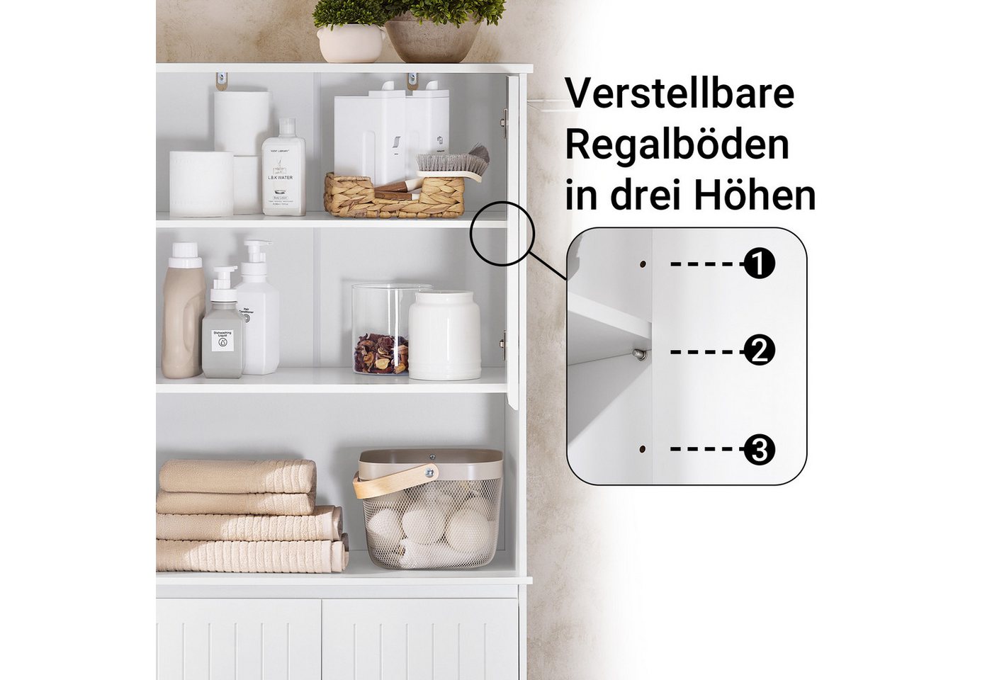 SoBuy Badkommode BZR150, Badschrank schmal, mit Regal, Platzsparendes Badmöbel Weiß, Badezimmerschrank mit Wäschesack Wäscheschrank Badschrank Hochschrank Bild 3