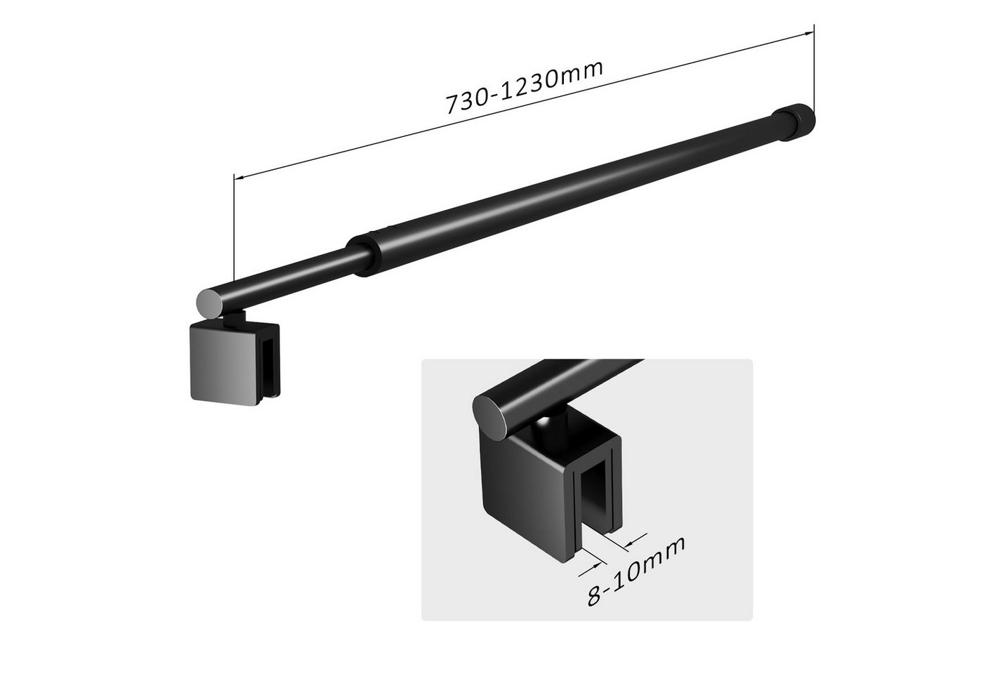 Boromal Duschwand-Stabilisationsstange Schwarz für 8-10mm haltestange duschwand 73-123cm 180° Drehbar, (Stabilisator, Rund), für Walk In Duschwand Duschabtrennung Duschkabinen Bild 2