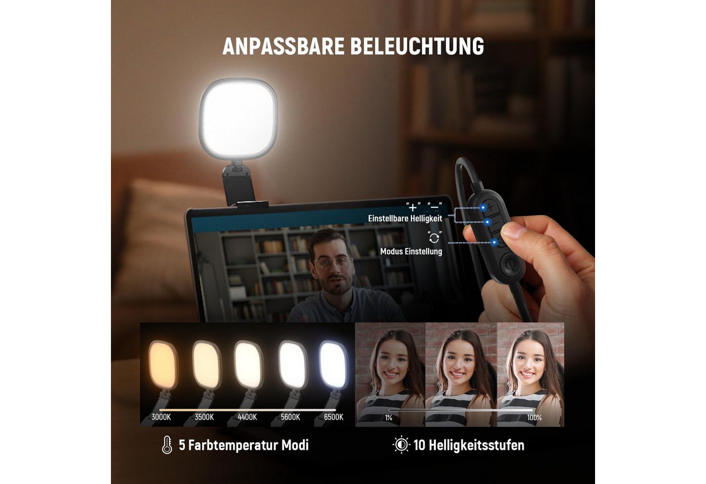 Neewer Videoleuchte NL10 12.7 cm 10W Monitor Ringlicht, Zweifarbig, mit Ständer, CRI95, USB LED Panel Videolicht Fotolicht für Video Laptop Webcam Streaming