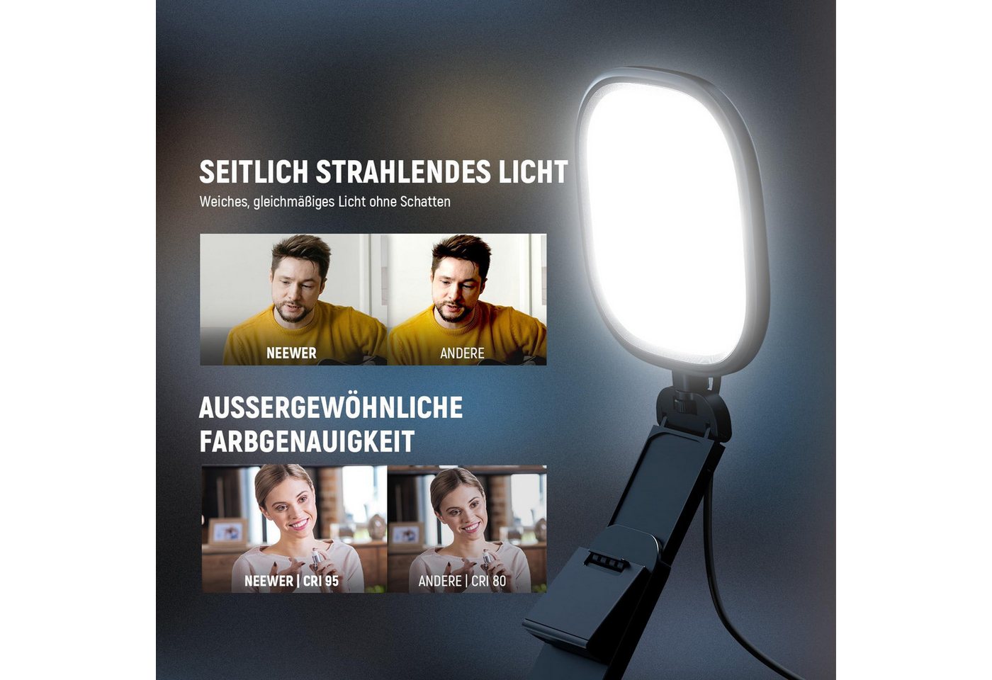 Neewer Videoleuchte NL10 12.7 cm 10W Monitor Ringlicht, Zweifarbig, mit Ständer, CRI95, USB LED Panel Videolicht Fotolicht für Video Laptop Webcam Streaming Bild 2