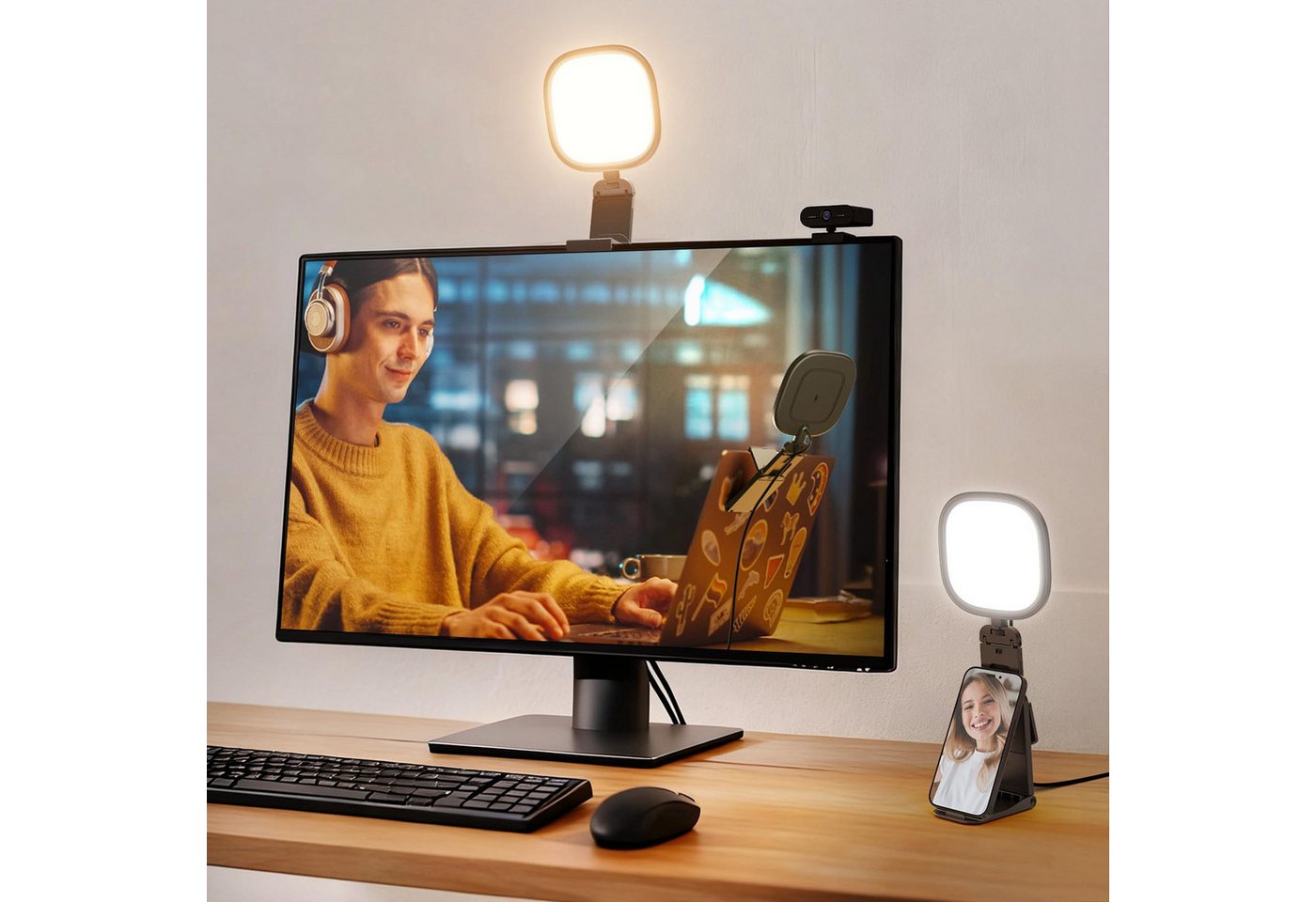 Neewer Videoleuchte NL10 12.7 cm 10W Monitor Ringlicht, Zweifarbig, mit Ständer, CRI95, USB LED Panel Videolicht Fotolicht für Video Laptop Webcam Streaming Bild 5