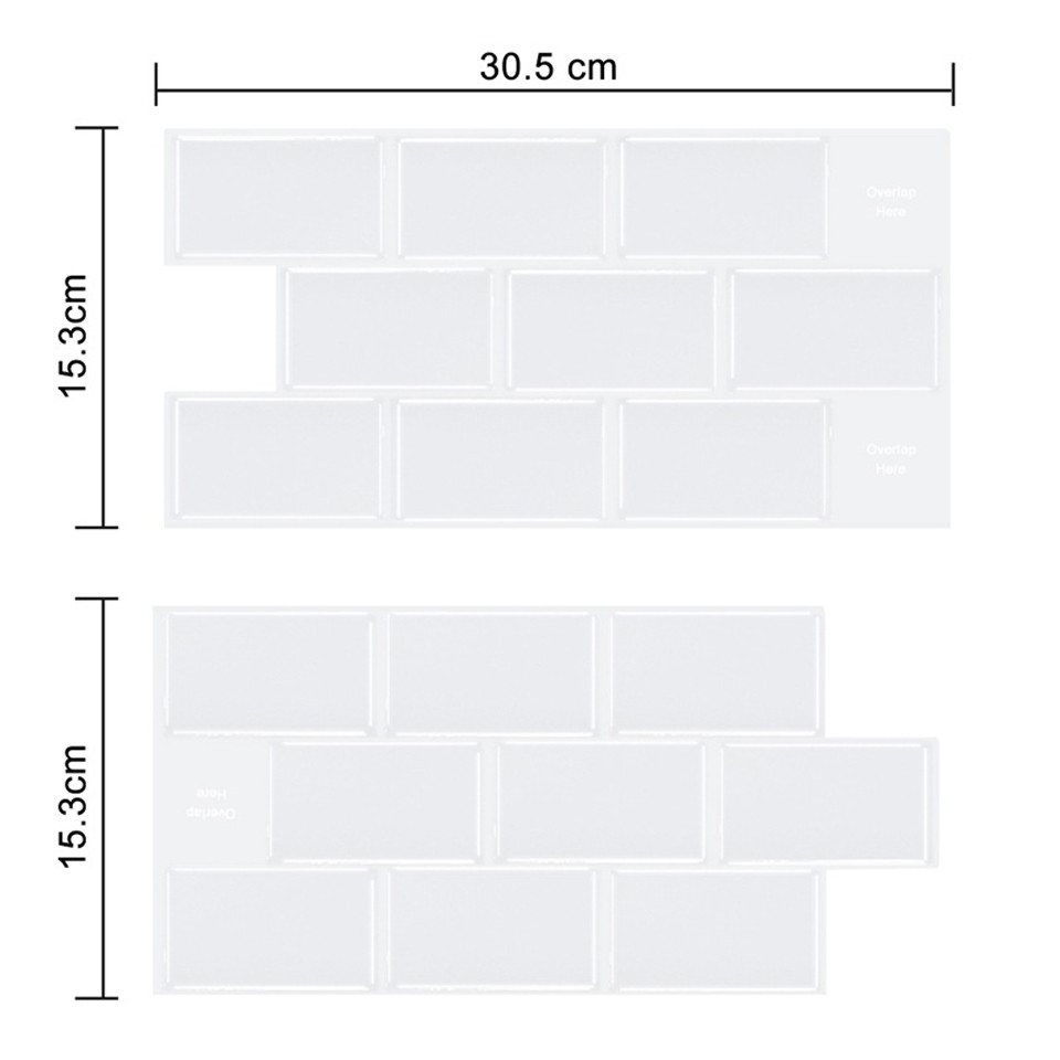 Agger Fliesenaufkleber 3D-Wandfliesenaufkleber, selbstklebend, wasserdicht, Spritzschutz (10 St), für Küche, Badezimmer, Wand, 30,5 x 15,3 cm, 10 Bögen