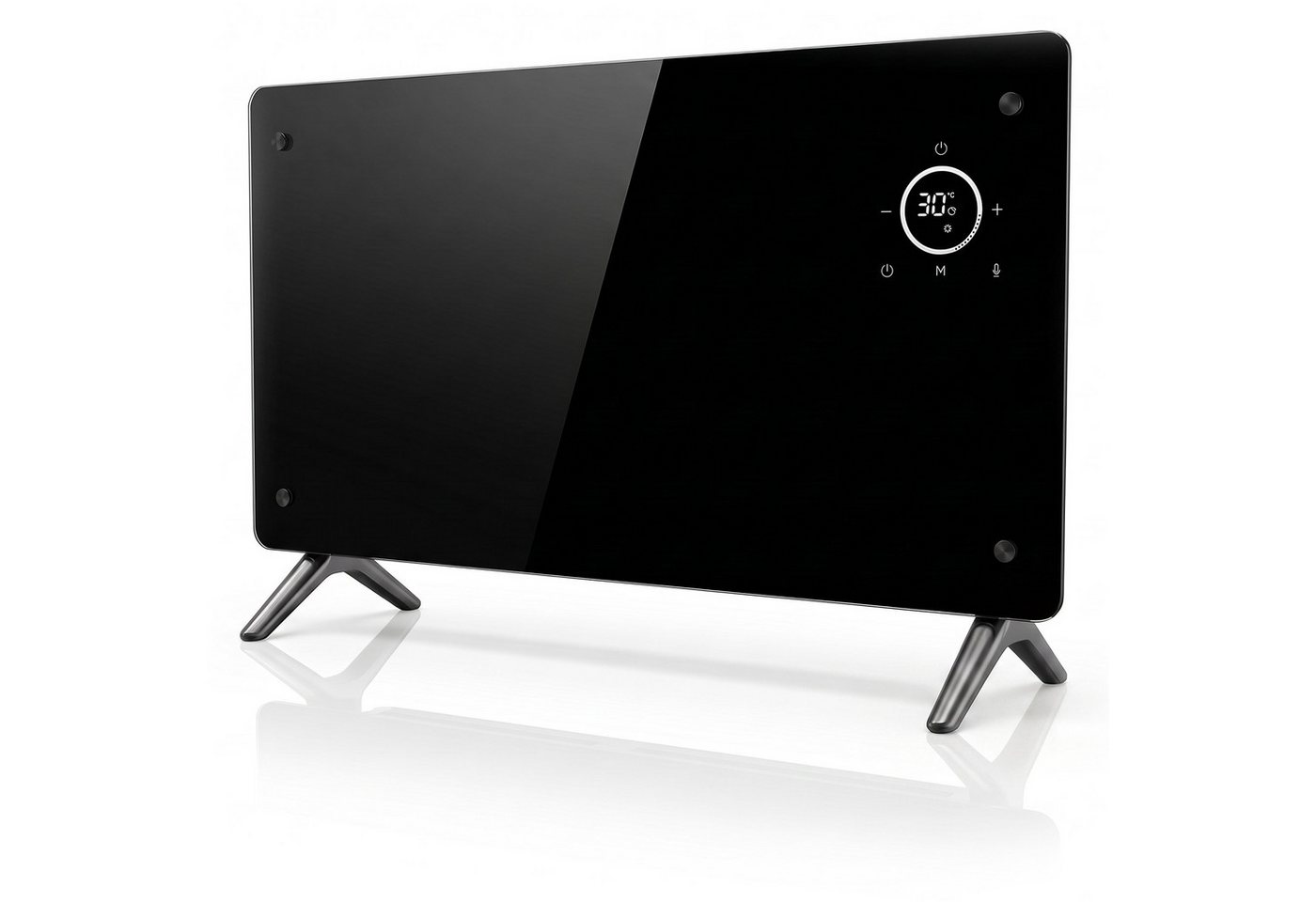 Brandson Konvektor Elektroheizung mit Glasfront schwarz, Wochenprogramm, Fernbedienung, 2000 W, Comfort-, ECO- & Frostschutz-Modus, 15-50 °C, 24h-Timer