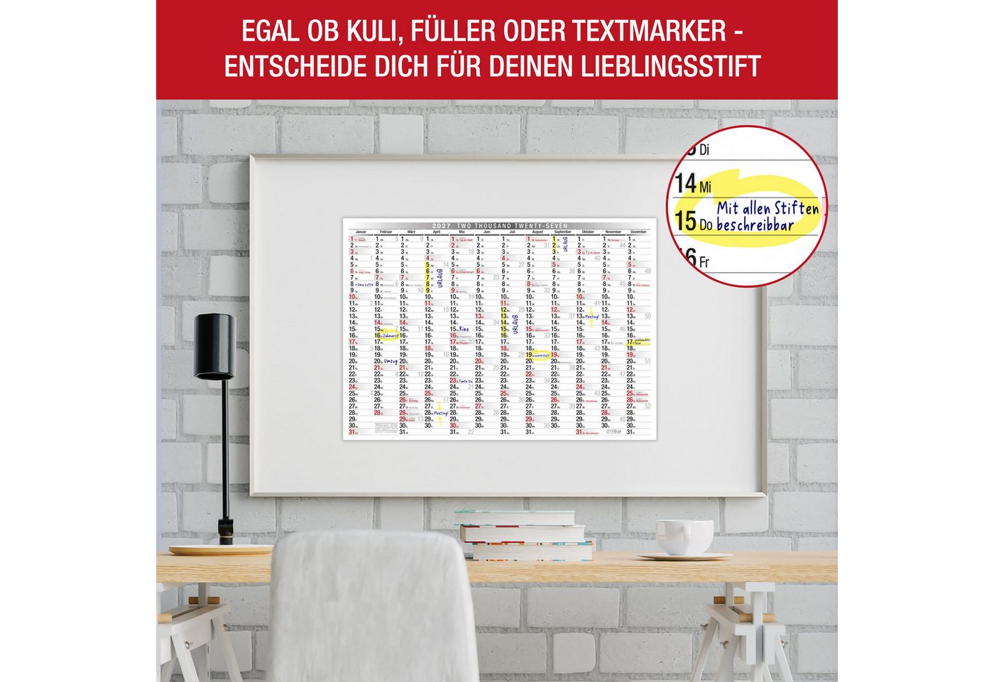 TOBJA Wandkalender Wandkalender 2027 A3 Querformat – Großer Jahresplaner KW, Klassisch schwarz-weiß, KW, FSC-Papier, Rückseite Jahresplanung Bild 2