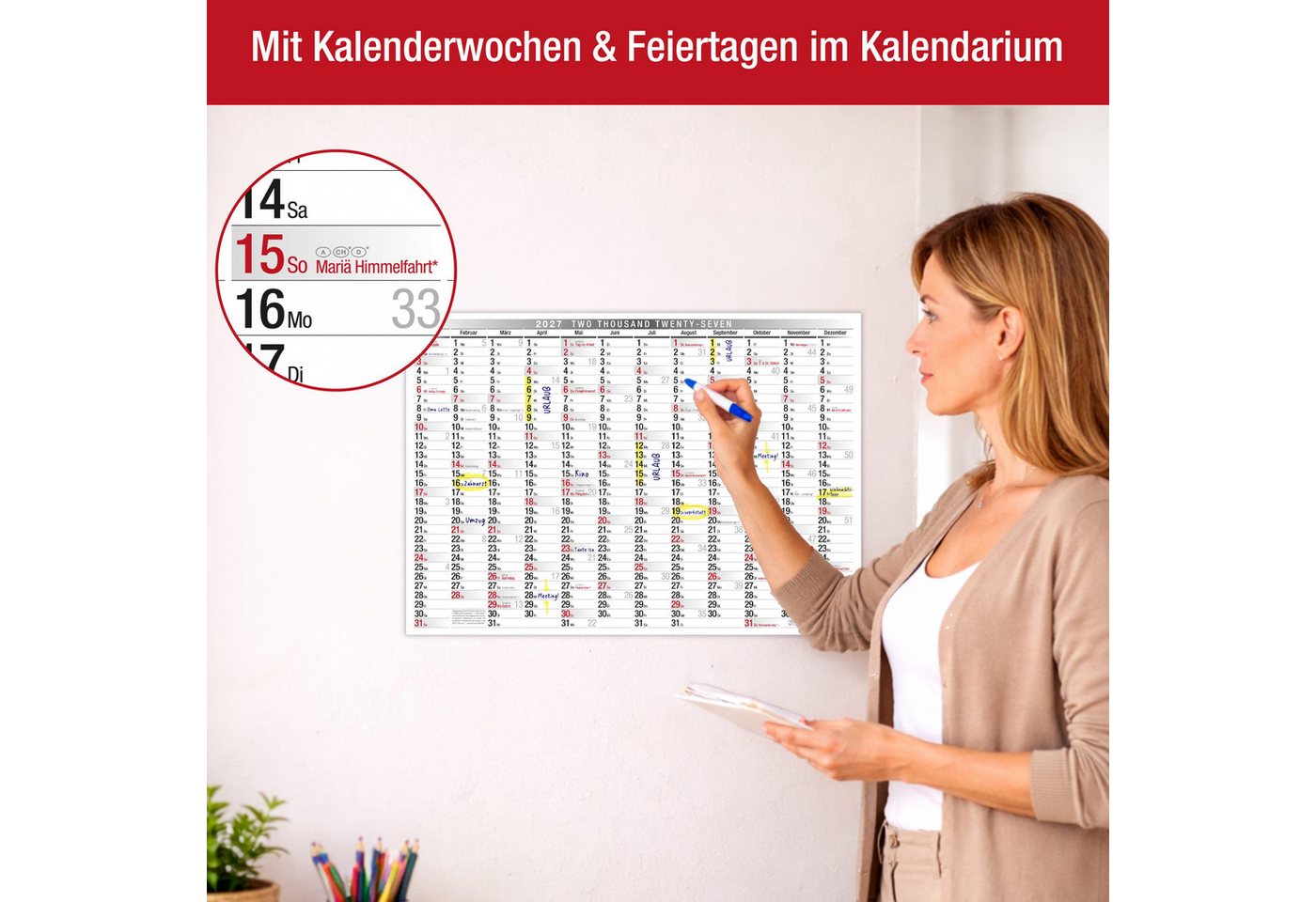 TOBJA Wandkalender Wandkalender 2027 A3 Querformat – Großer Jahresplaner KW, Klassisch schwarz-weiß, KW, FSC-Papier, Rückseite Jahresplanung Bild 4