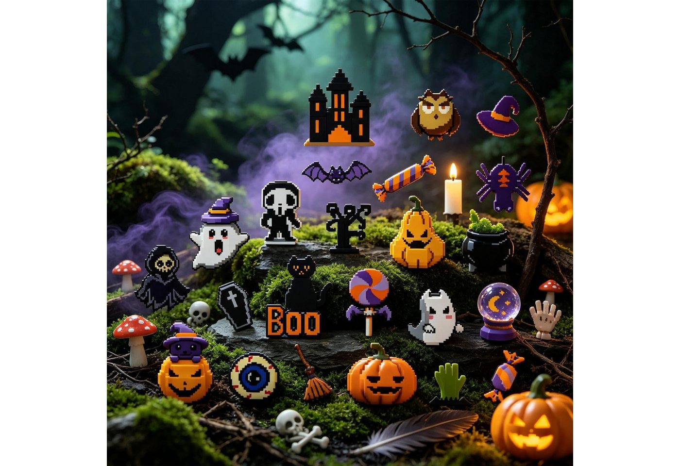 Sorvyzxn Bügelperlen Kreativset Halloween-Adventskalender mit Bügelperlen 2026, DIY-Bastelset inklusive Werkzeug für Kinder und Erwachsene Bild 3