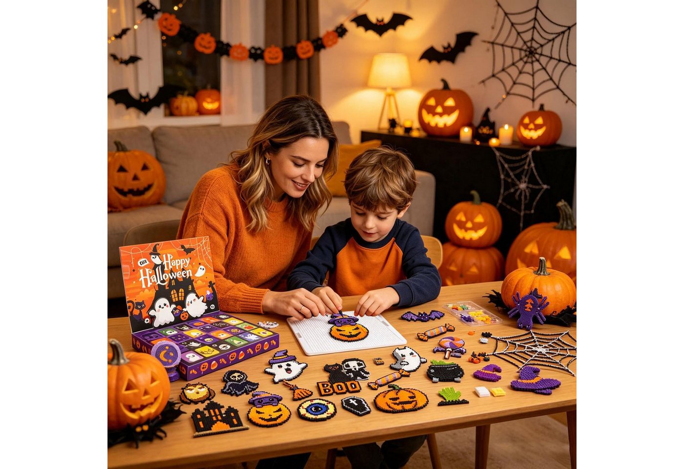 Sorvyzxn Bügelperlen Kreativset Halloween-Adventskalender mit Bügelperlen 2026, DIY-Bastelset inklusive Werkzeug für Kinder und Erwachsene Bild 4