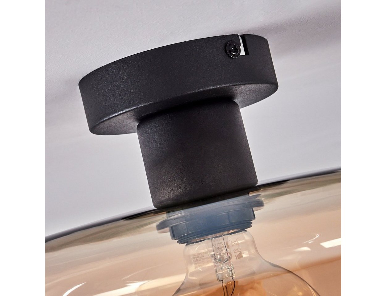 hofstein Deckenleuchte »Vizzini« Deckenlampe aus Metall/Glas in Schwarz/Bernsteinfarben, ohne Leuchtmittel, Leuchte im Retro/Vintage-Design mit Schirm aus Glas (27, 5cm), 1xE27 Bild 2
