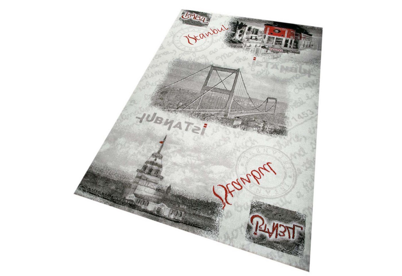 Carpetia Teppich Designteppich Istanbul Patchwork Grau Creme Rot Schwarz modern, rechteckig