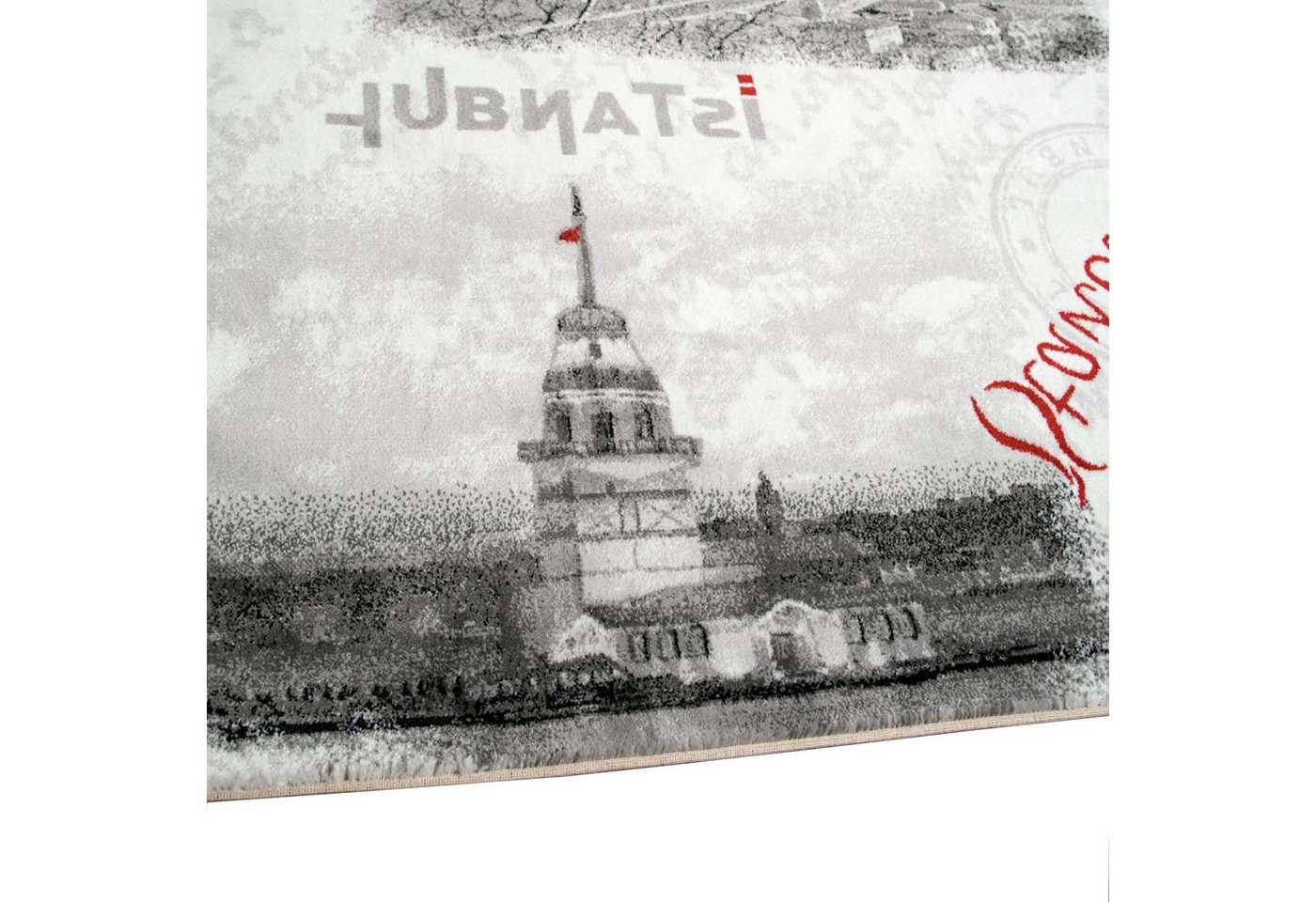 Carpetia Teppich Designteppich Istanbul Patchwork Grau Creme Rot Schwarz modern, rechteckig Bild 3