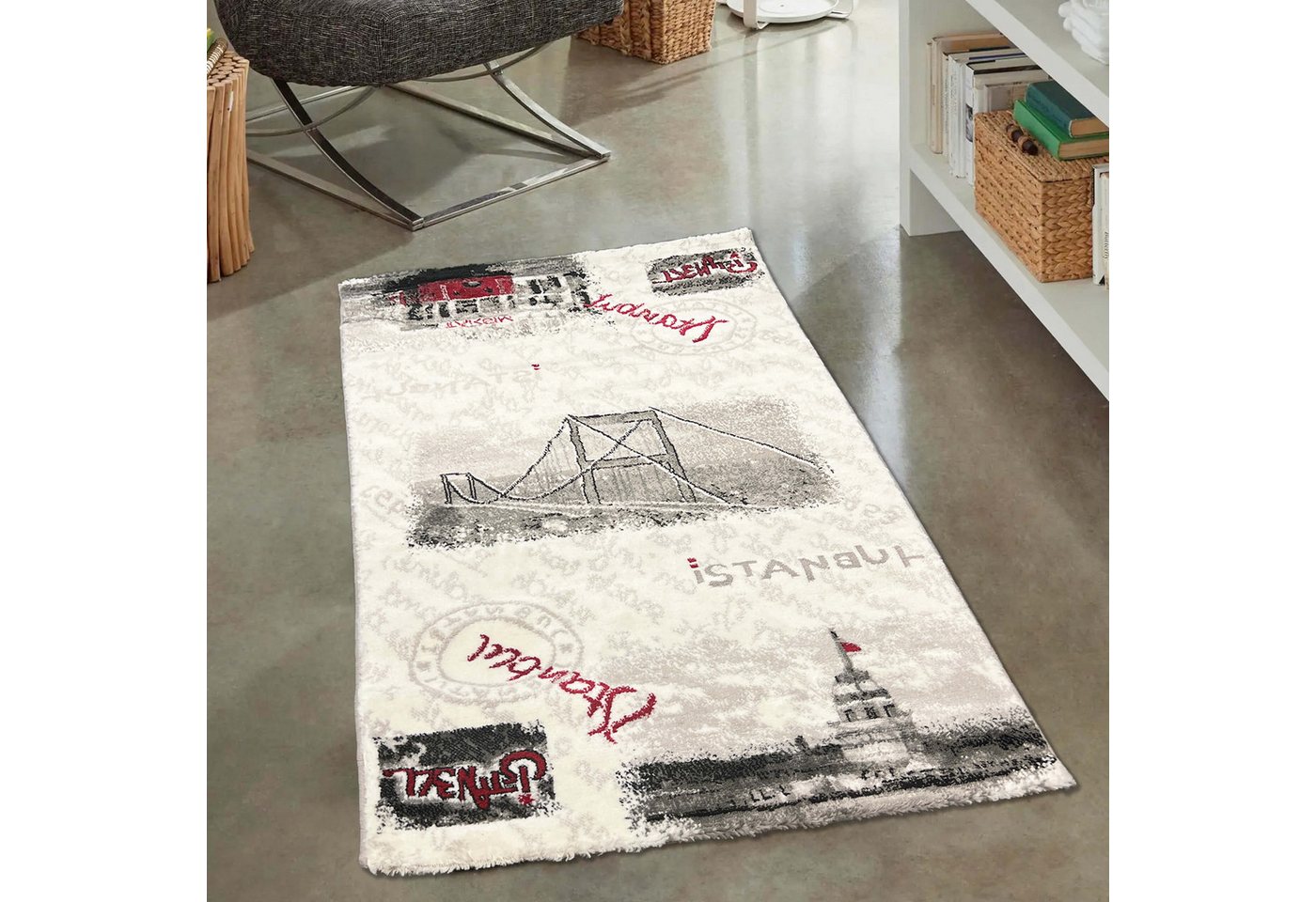 Carpetia Teppich Designteppich Istanbul Patchwork Grau Creme Rot Schwarz modern, rechteckig Bild 4