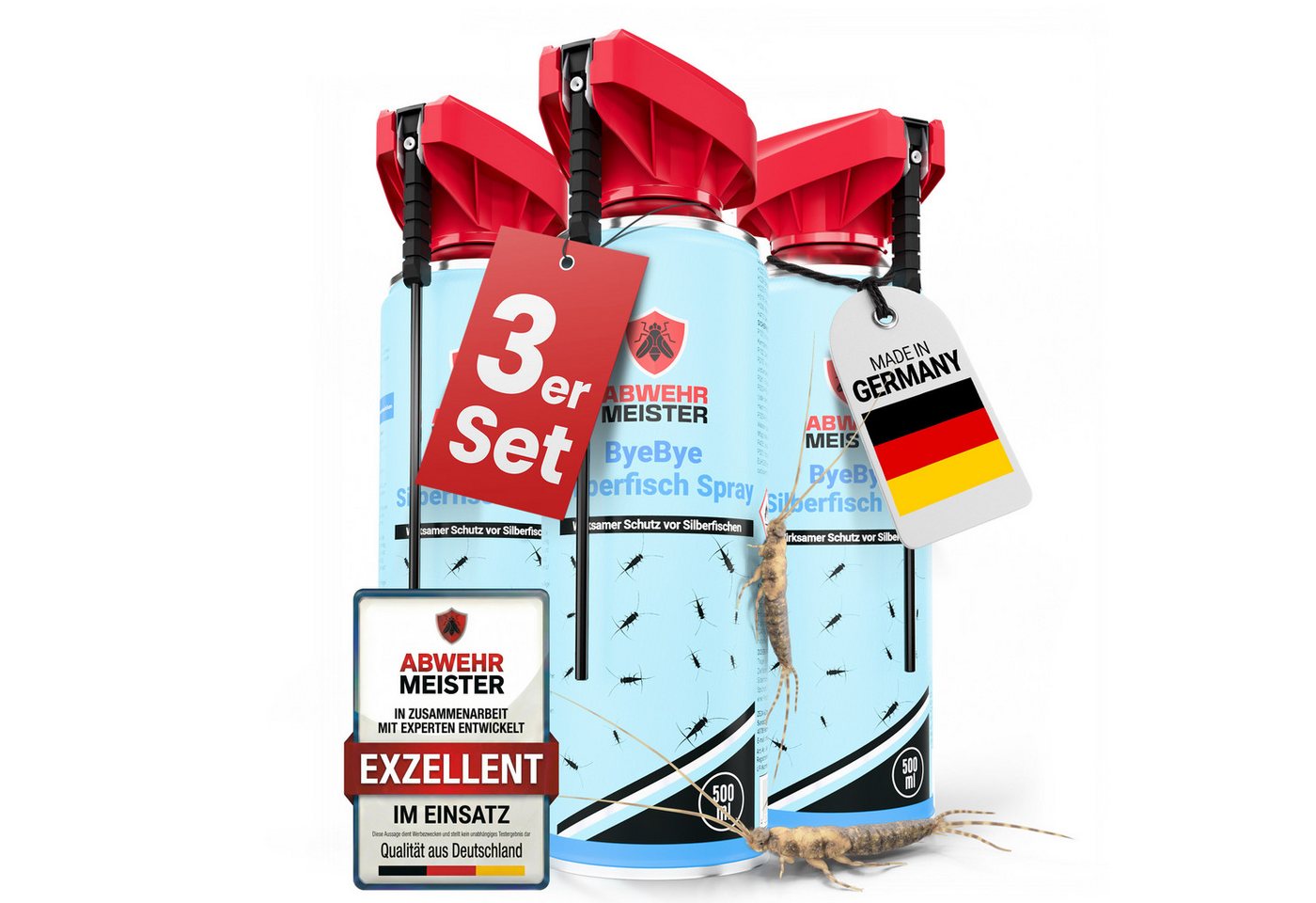 ABWEHR MEISTER Insektenspray ORGINAL ByeBye Silberfisch- Spray [500 ml], 3-St., Präzise Anwendung, dank integrierter Sprühlanze Bild 5