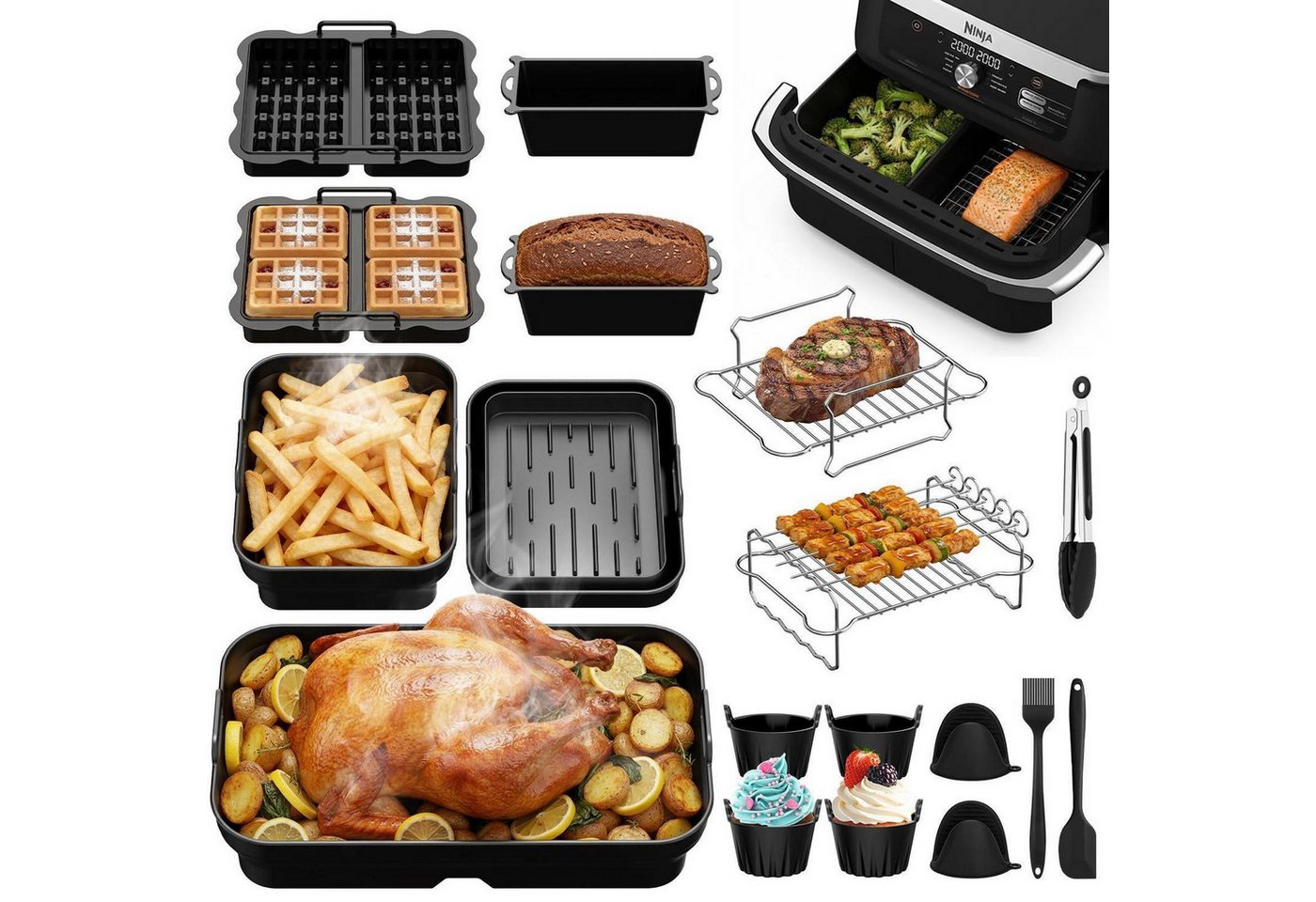 LuxusKollektion Silikonform Airfryer Zubehör 18-tlg. für Ninja Foodi Flexdrawer Bild 3