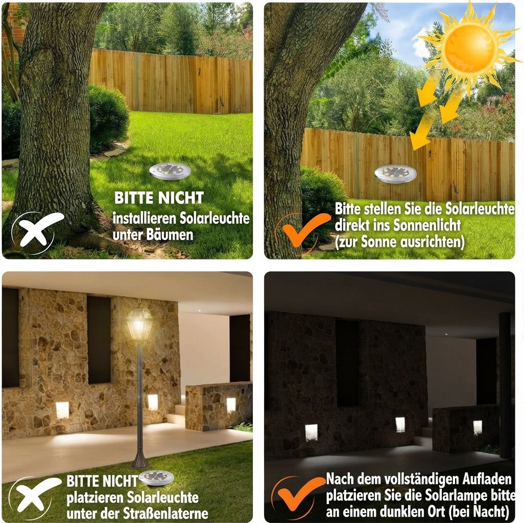 LaCute LED Solarleuchte Solar-Bodenleuchten Außen 8er-Set LED Warmweiß mit 8 LEDs, LED fest integriert, Warmweiß, 8er-Set, 8 LEDs je Leuchte, Solar, 600 mAh, Warmweiß, IP65