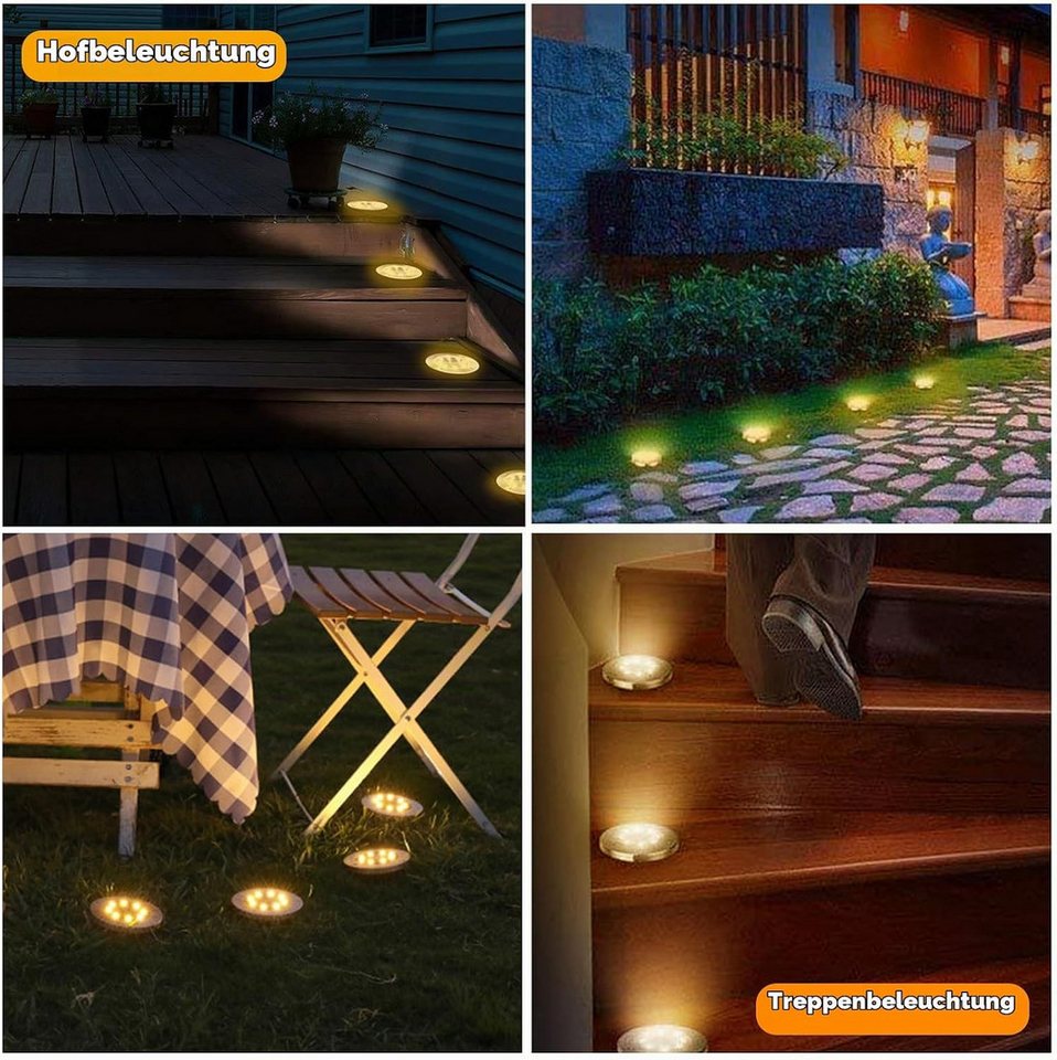 LaCute LED Solarleuchte Solar-Bodenleuchten Außen 8er-Set LED Warmweiß mit 8 LEDs, LED fest integriert, Warmweiß, 8er-Set, 8 LEDs je Leuchte, Solar, 600 mAh, Warmweiß, IP65 Bild 3