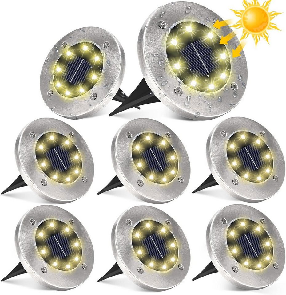 LaCute LED Solarleuchte Solar-Bodenleuchten Außen 8er-Set LED Warmweiß mit 8 LEDs, LED fest integriert, Warmweiß, 8er-Set, 8 LEDs je Leuchte, Solar, 600 mAh, Warmweiß, IP65 Bild 4