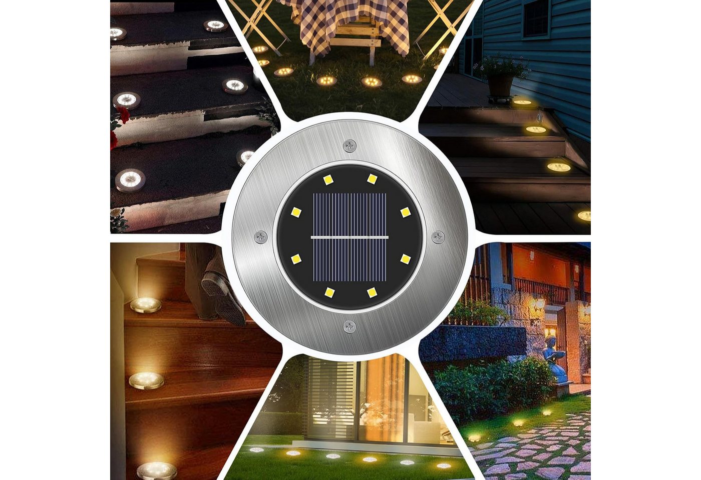 LaCute LED Solarleuchte Solar-Bodenleuchten Außen 8er-Set LED Warmweiß mit 8 LEDs, LED fest integriert, Warmweiß, 8er-Set, 8 LEDs je Leuchte, Solar, 600 mAh, Warmweiß, IP65 Bild 5