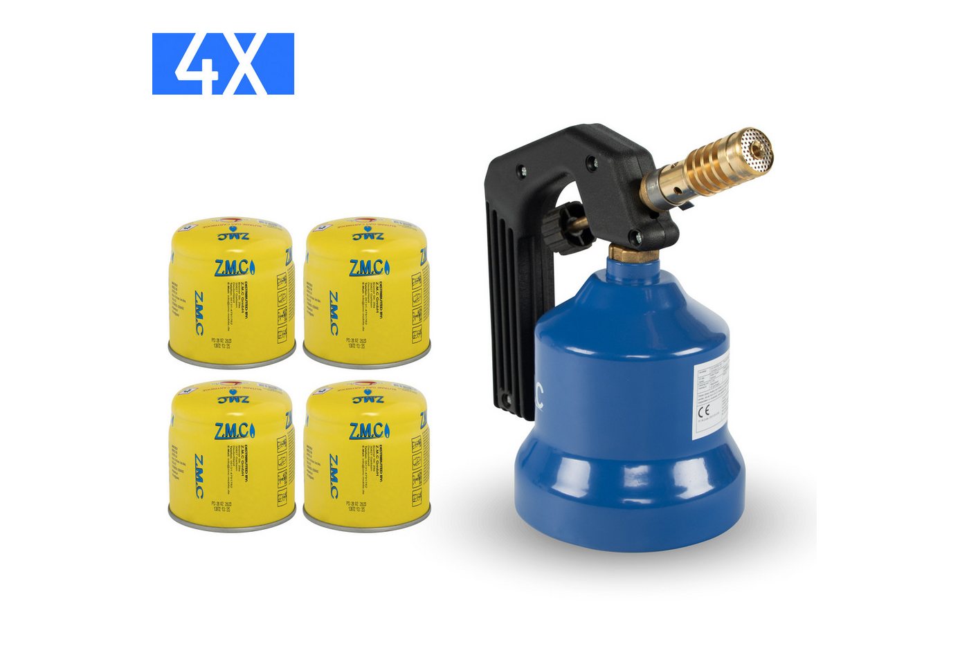 ZMC Flambierbrenner Gasbrenner Grillanzünder Gasanzünder Lötpistole +4 Gaskartuschen 190g, (Lötlampe 2,2 kW Temperatur von bis zu 1200 ° C), Butangas Lötbrenner Kohleanzünder Flammspritzpistole Bunsenbrenner Bild 2