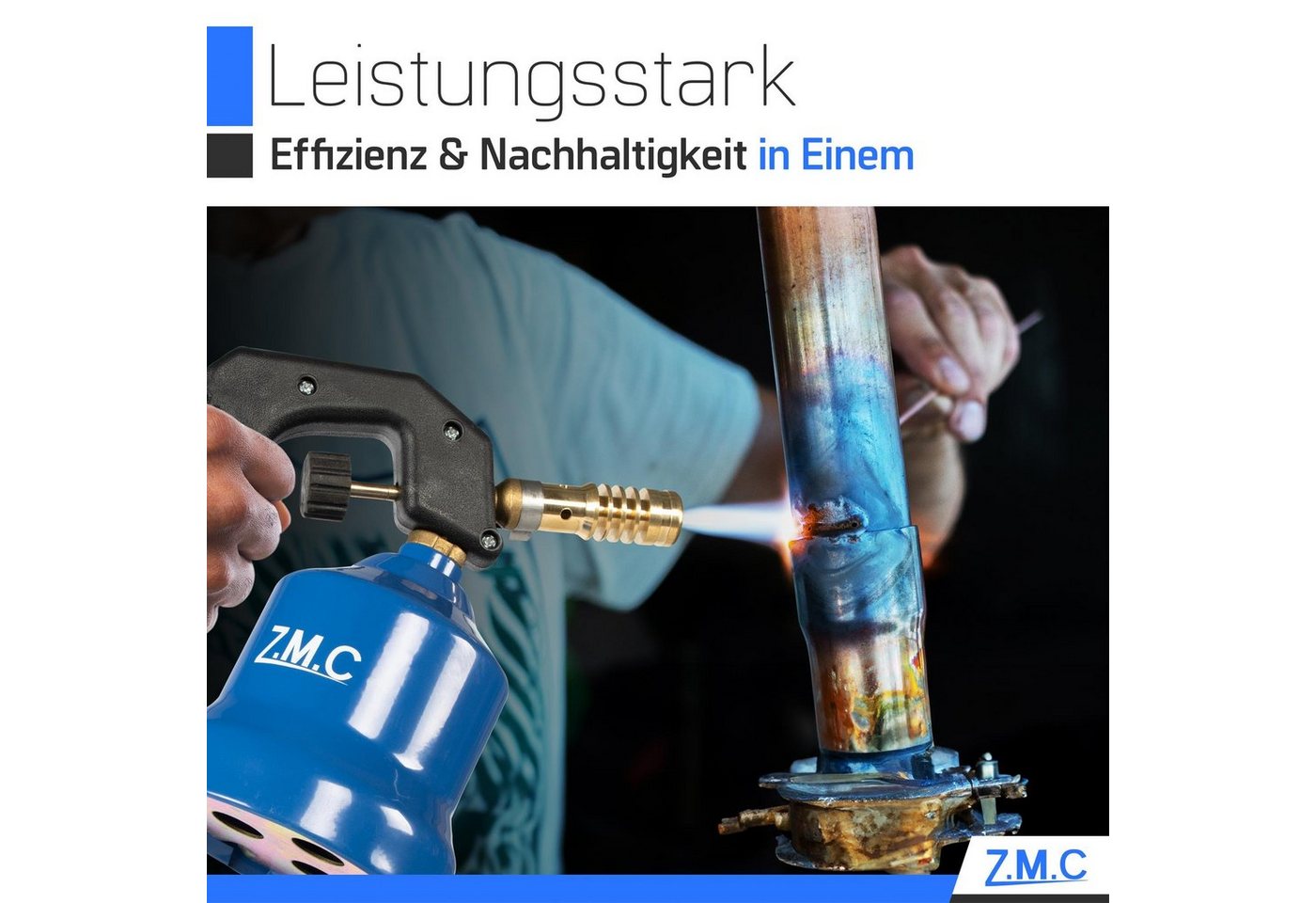 ZMC Flambierbrenner Gasbrenner Grillanzünder Gasanzünder Lötpistole +4 Gaskartuschen 190g, (Lötlampe 2,2 kW Temperatur von bis zu 1200 ° C), Butangas Lötbrenner Kohleanzünder Flammspritzpistole Bunsenbrenner Bild 4