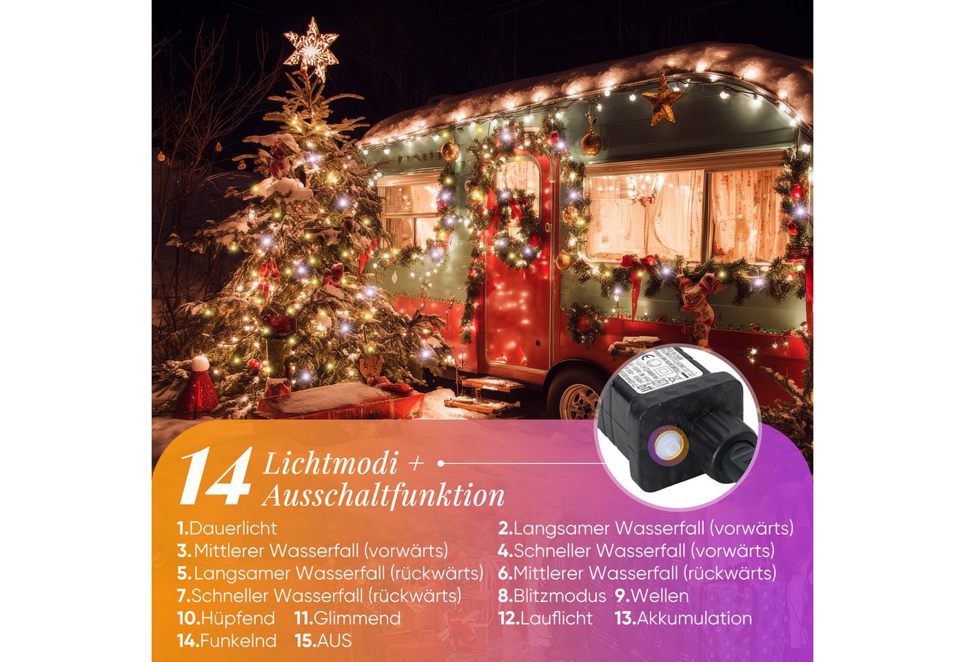 Salcar LED-Lichterkette LED Lichterkette Außen Warmweiß & Kaltweiß Lichterkette Weihnachtsbaum, 14 Modi, 3m 160 LED Weihnachtsbeleuchtung Weihnachtsdeko Bild 2
