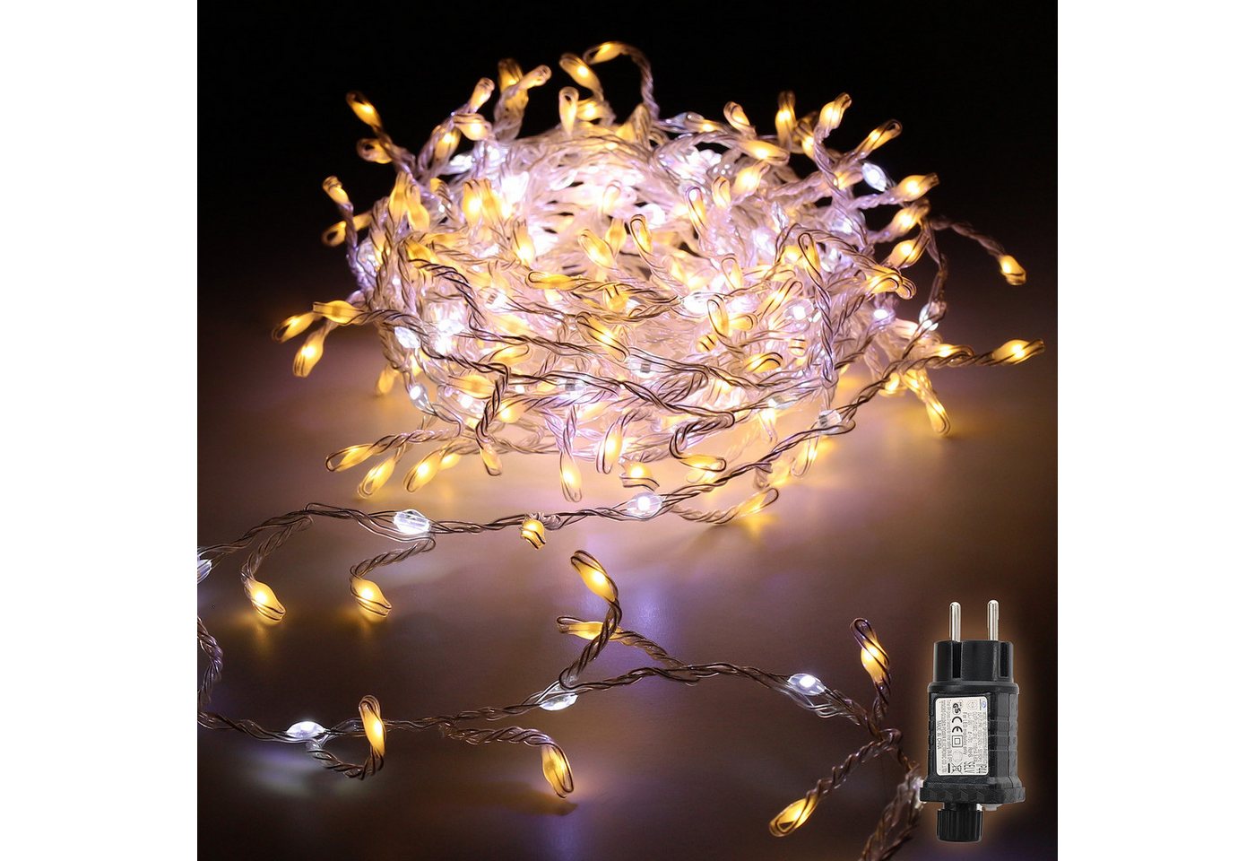 Salcar LED-Lichterkette LED Lichterkette Außen Warmweiß & Kaltweiß Lichterkette Weihnachtsbaum, 14 Modi, 3m 160 LED Weihnachtsbeleuchtung Weihnachtsdeko Bild 3