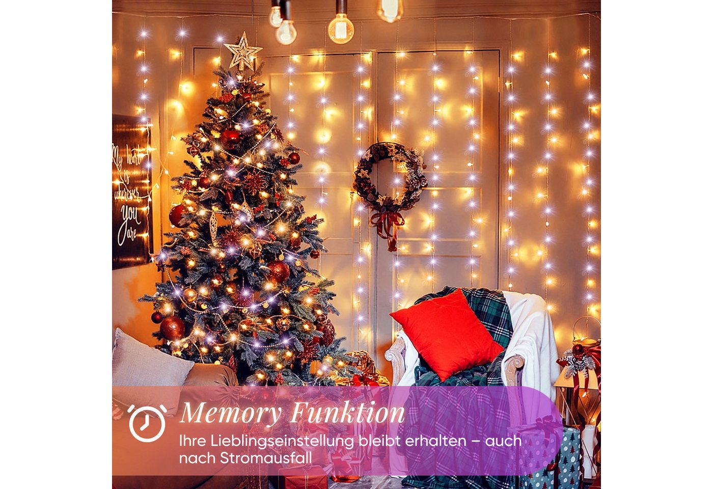 Salcar LED-Lichterkette LED Lichterkette Außen Warmweiß & Kaltweiß Lichterkette Weihnachtsbaum, 14 Modi, 3m 160 LED Weihnachtsbeleuchtung Weihnachtsdeko Bild 4