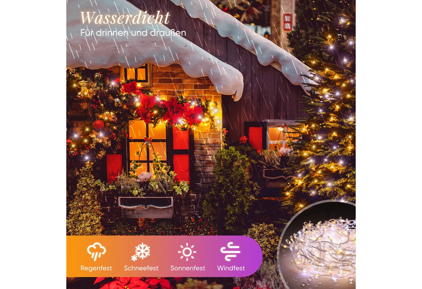 Salcar LED-Lichterkette LED Lichterkette Außen Warmweiß & Kaltweiß Lichterkette Weihnachtsbaum, 14 Modi, 3m 160 LED Weihnachtsbeleuchtung Weihnachtsdeko Bild 5