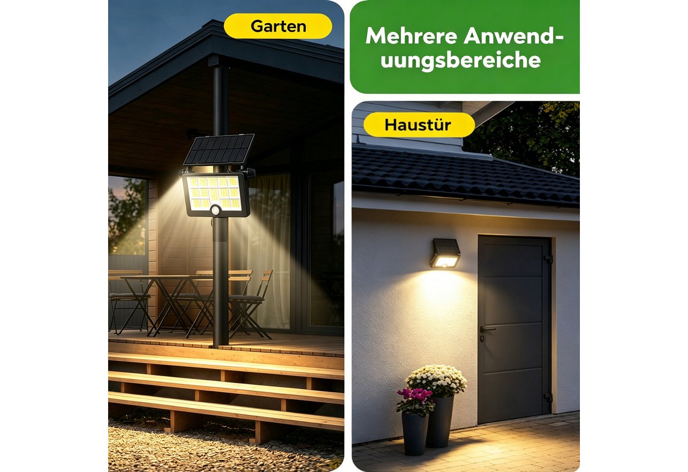 wohnTRAUM24 LED Solarleuchte Außen-Wandleuchte LED Solarlampe Solar Strahler mit Bewegungsmelder, LED fest integriert, 232 LEDs Drehbar Solarleuchte, IP65 Wasserdicht Solar Garten Fluter Bild 4