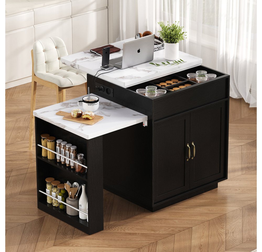 BBWL Kücheninsel mit Rollen Ausziehbarer Esstisch mit LED-Beleuchtung, Steckdosen, Kücheninsel, Sideboard und Bartisch Bild 2
