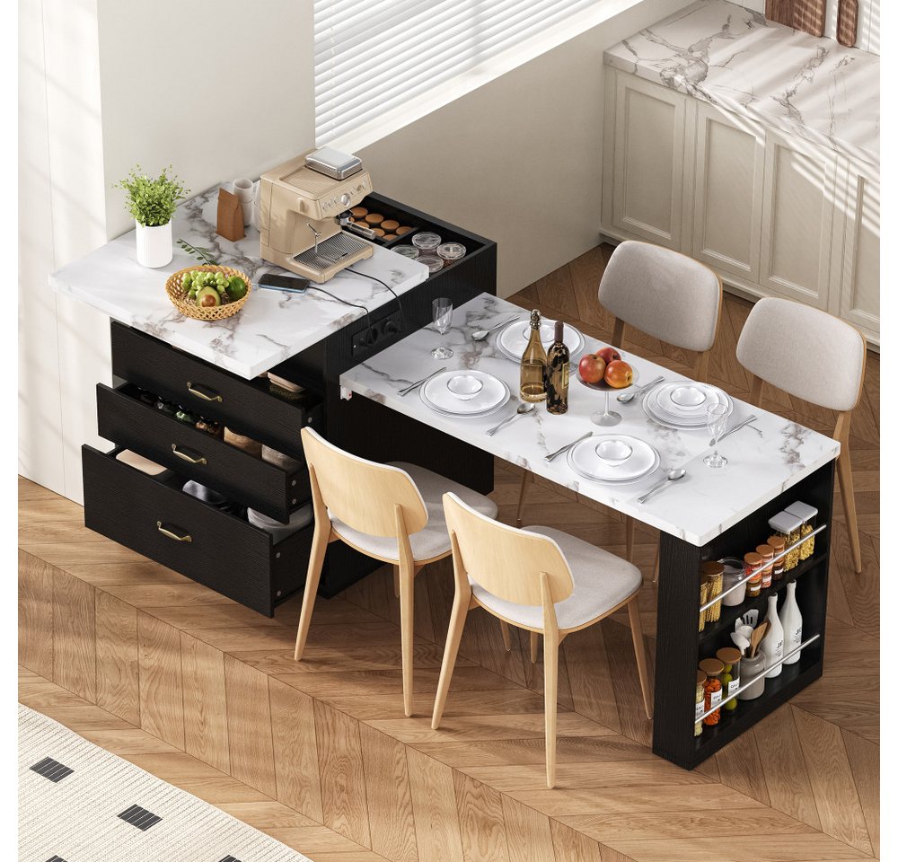 BBWL Kücheninsel mit Rollen Ausziehbarer Esstisch mit LED-Beleuchtung, Steckdosen, Kücheninsel, Sideboard und Bartisch Bild 3