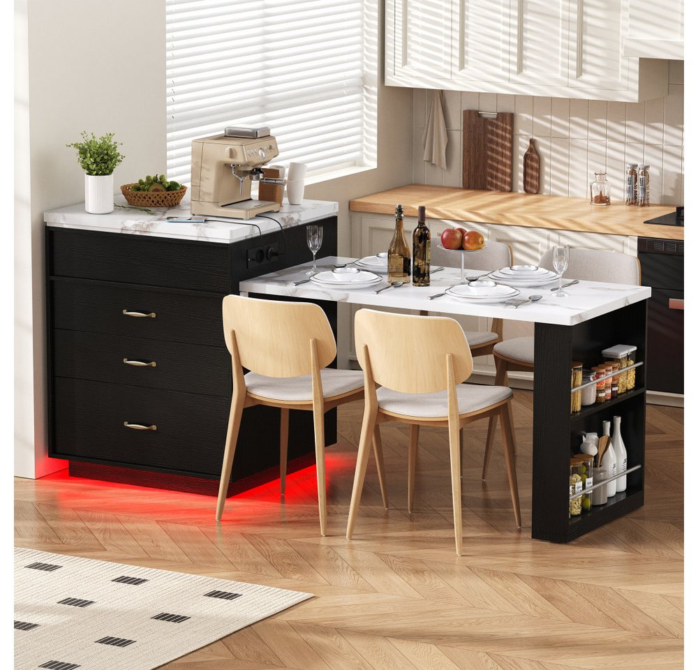 BBWL Kücheninsel mit Rollen Ausziehbarer Esstisch mit LED-Beleuchtung, Steckdosen, Kücheninsel, Sideboard und Bartisch Bild 4
