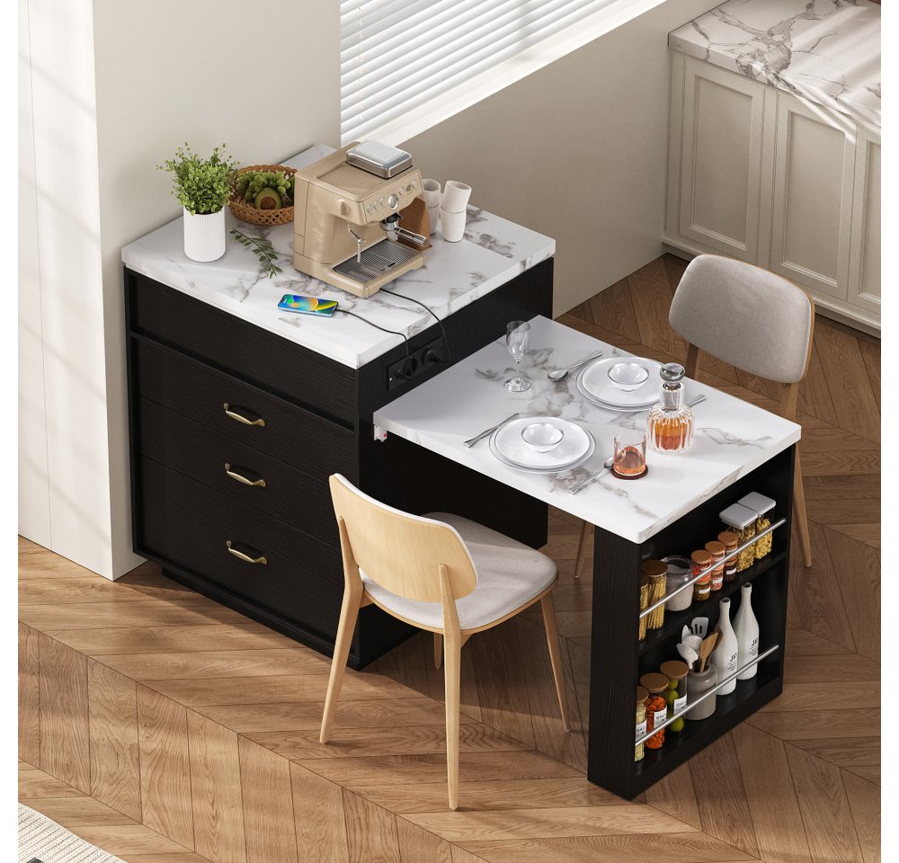 BBWL Kücheninsel mit Rollen Ausziehbarer Esstisch mit LED-Beleuchtung, Steckdosen, Kücheninsel, Sideboard und Bartisch Bild 5