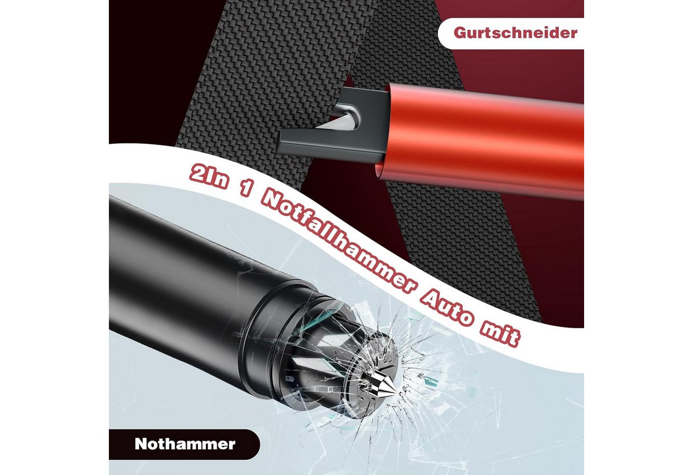 FELIXLEO Hammer 2er Notfallhammer Auto mit Gurtschneider Sicherheitshammer (1-St) Bild 2