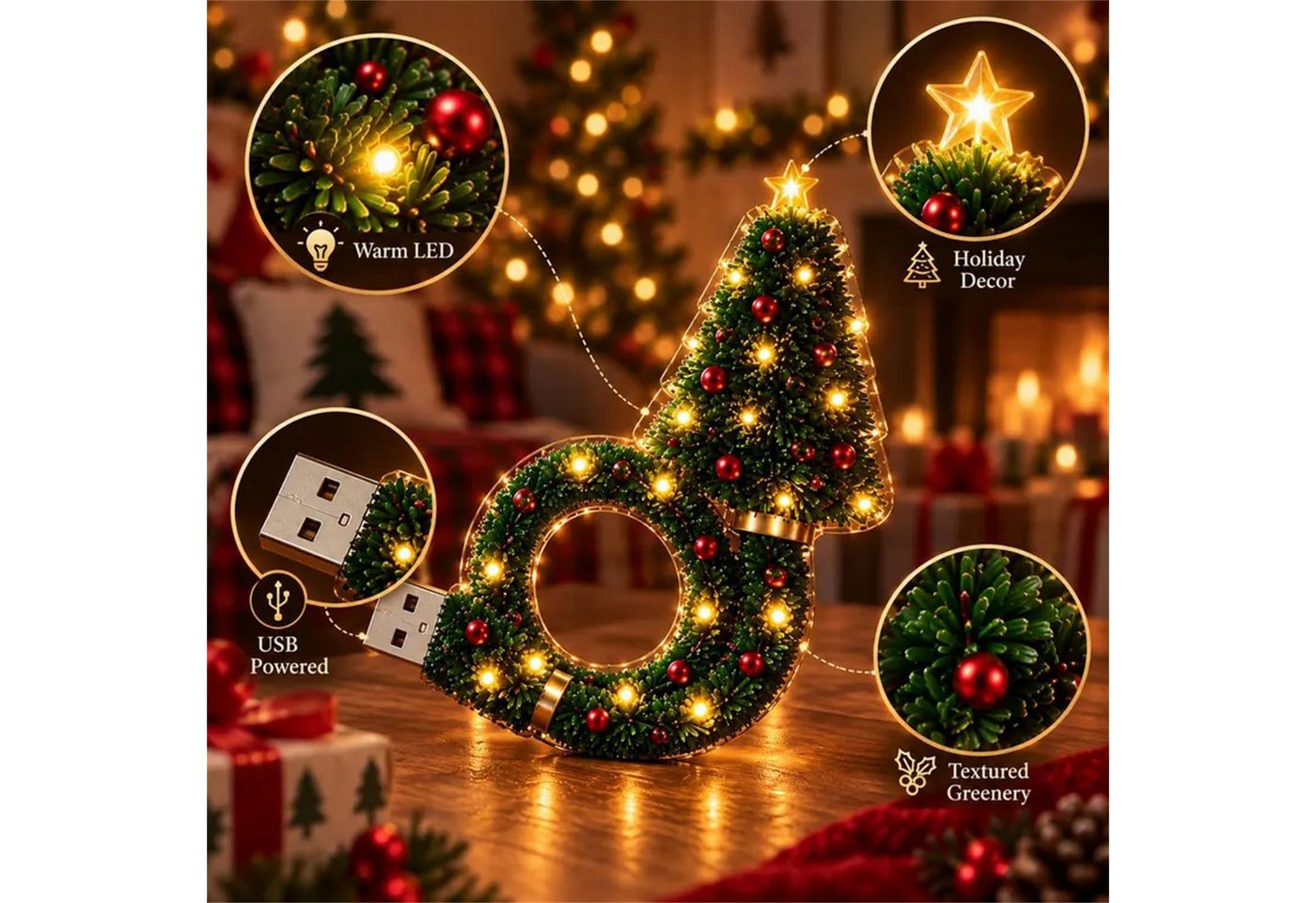 FELIXLEO LED Discolicht Plug and Play HD USB Christmas Tree Projector with 6 Festive