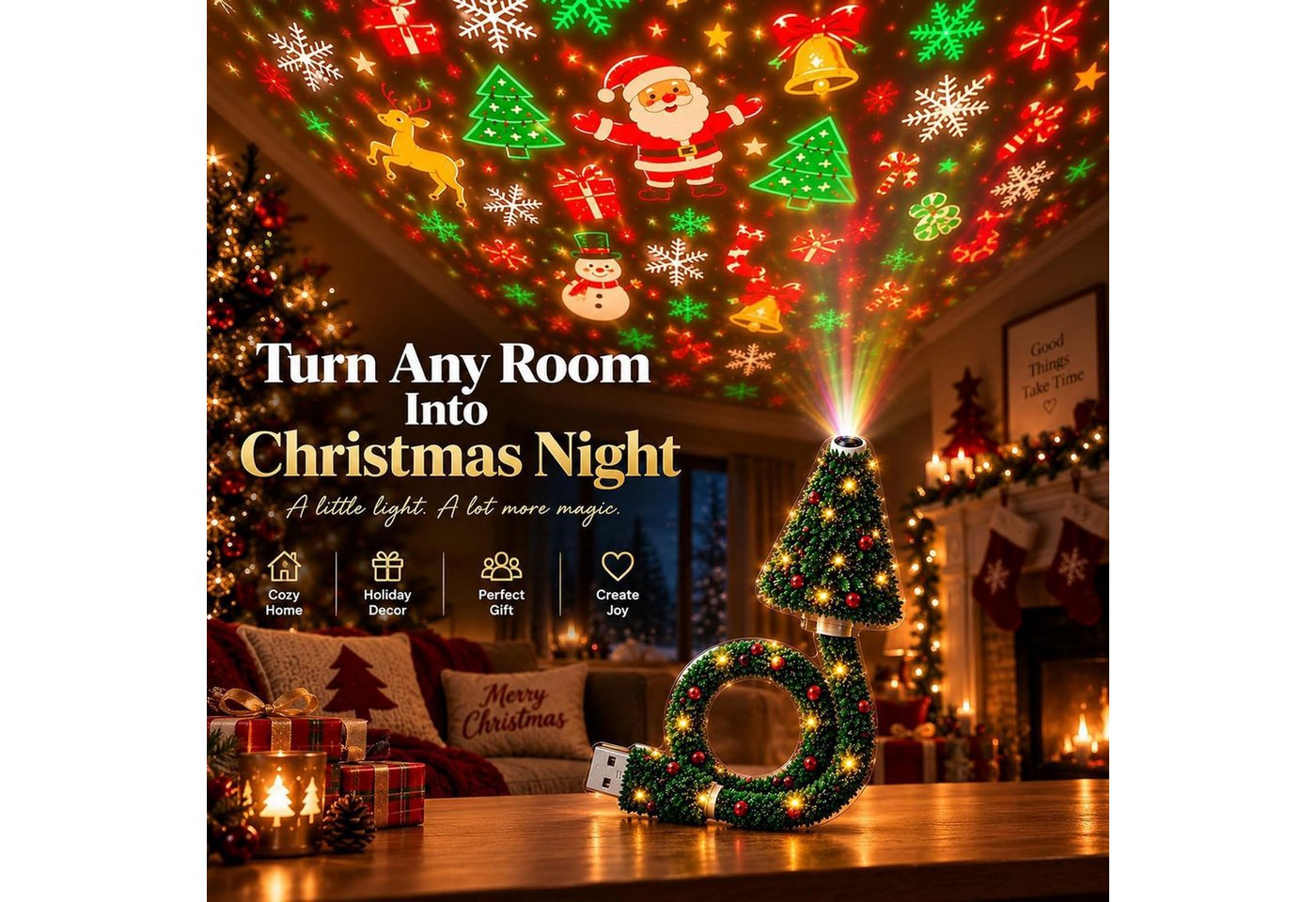 FELIXLEO LED Discolicht Plug and Play HD USB Christmas Tree Projector with 6 Festive Bild 3
