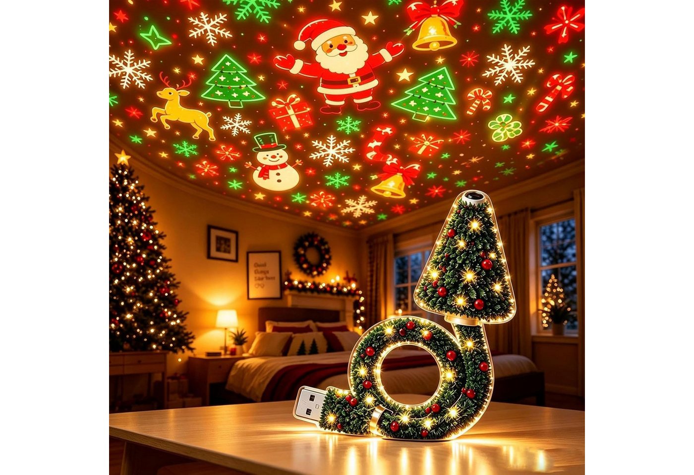 FELIXLEO LED Discolicht Plug and Play HD USB Christmas Tree Projector with 6 Festive Bild 5