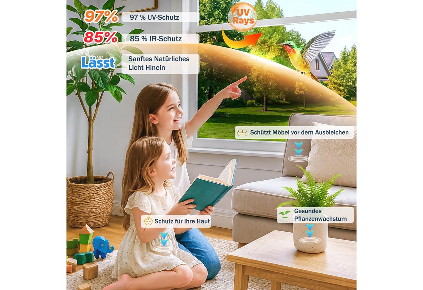 Bundviel Sonnenschutz-Fensterfolie UV-Schutz Blickdicht Sichtschutzfolie Spiegelfolie Fensterfolie, Ganzjährig Bild 2