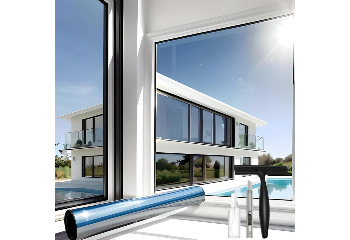 Bundviel Sonnenschutz-Fensterfolie UV-Schutz Blickdicht Sichtschutzfolie Spiegelfolie Fensterfolie, Ganzjährig Bild 5