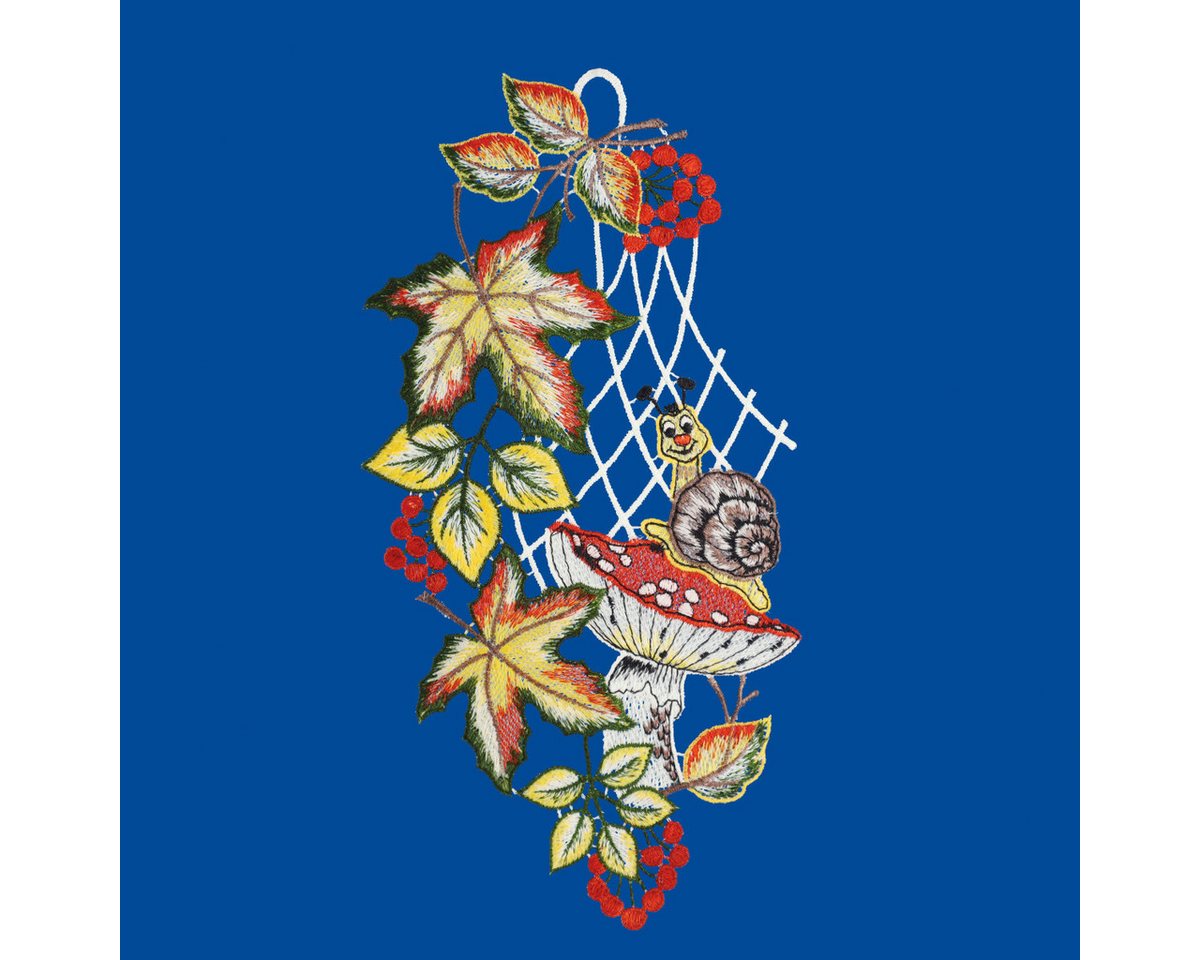 W. Reuter & Sohn - Plauener Spitze® Fensterdekoration Fensterbild "Schnecke mit Fliegenpilz" 15 x 30 cm, Plauener Spitze Bild 2