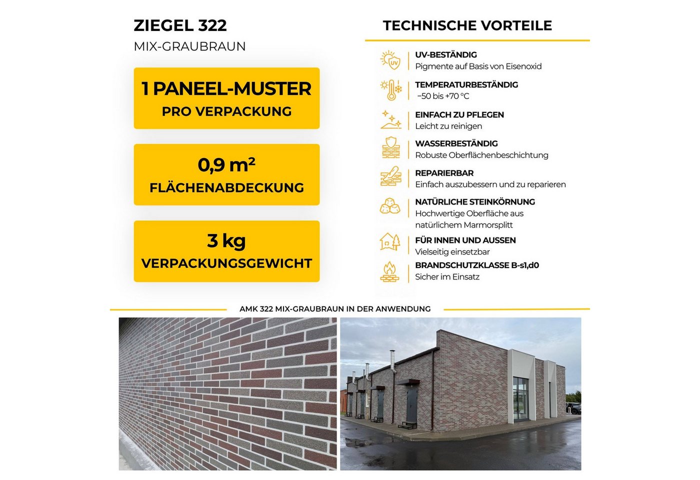 STM Company Verkleidungspaneel AMK Wand- und Fassadenpaneele in Klinkeroptik, 9 qm, (Packung, 1-tlg., 9 m) Flexibel, UV- & frostbeständig
