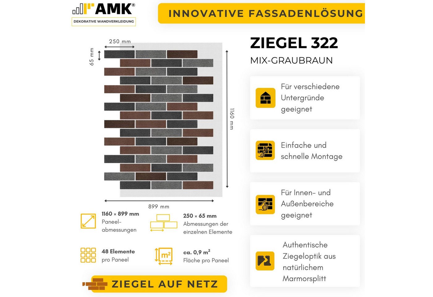 STM Company Verkleidungspaneel AMK Wand- und Fassadenpaneele in Klinkeroptik, 9 qm, (Packung, 1-tlg., 9 m) Flexibel, UV- & frostbeständig Bild 3