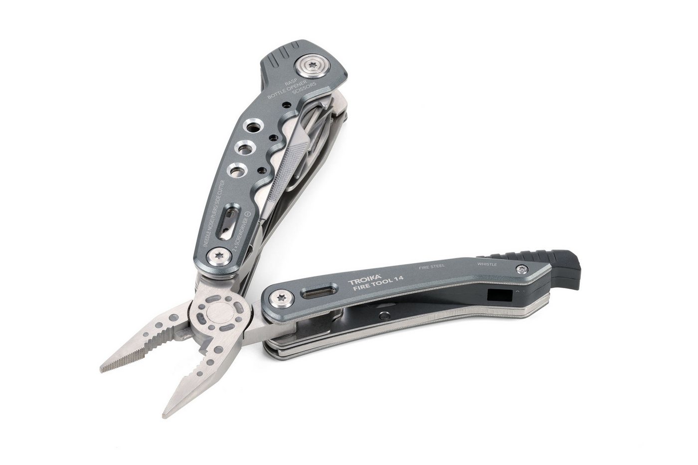 TROIKA Multitool Multifunktionswerkzeuge aus Edelstahl, verschiedene Anwendungsgebiete, mit Karabiner, Zange, Messer & Schraubendreher, 15 Funktionen, Outdoor Bild 2