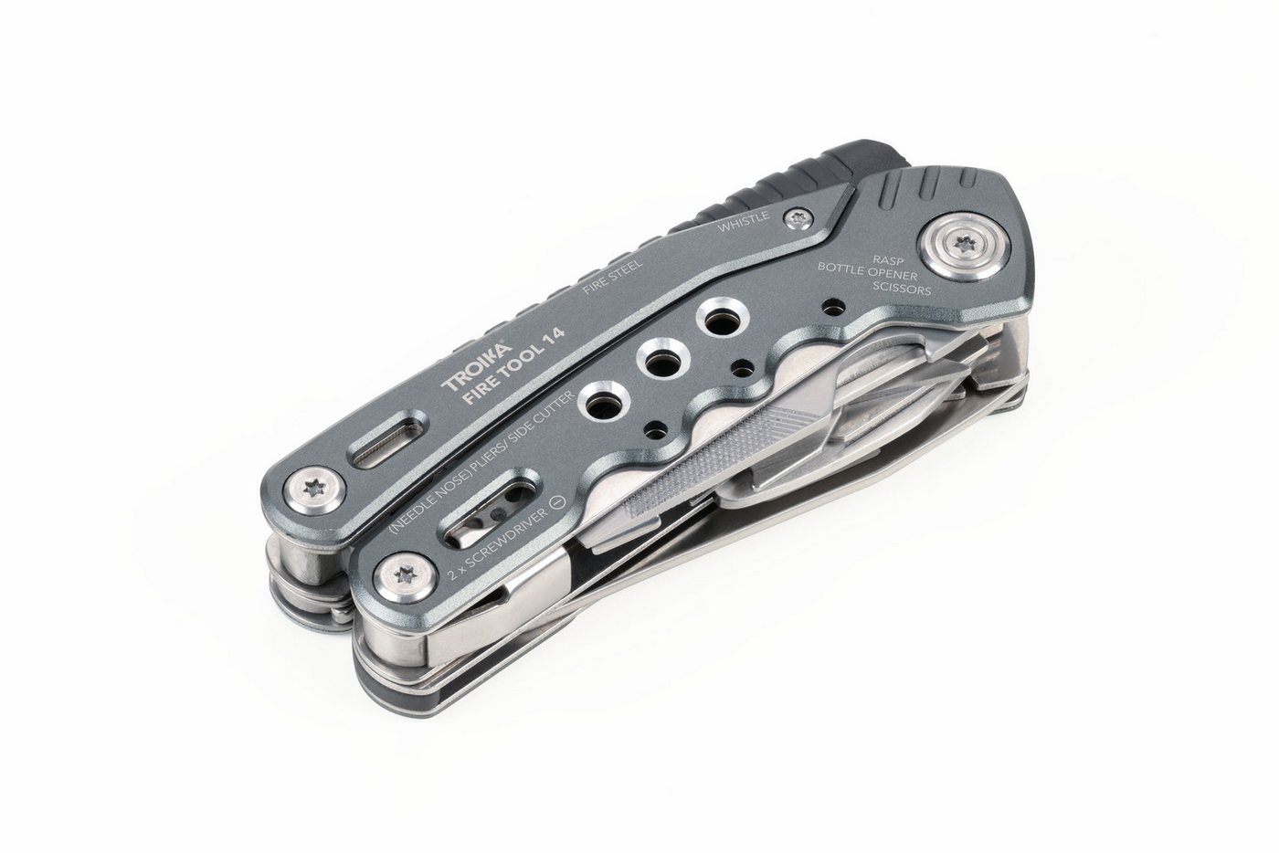 TROIKA Multitool Multifunktionswerkzeuge aus Edelstahl, verschiedene Anwendungsgebiete, mit Karabiner, Zange, Messer & Schraubendreher, 15 Funktionen, Outdoor Bild 3