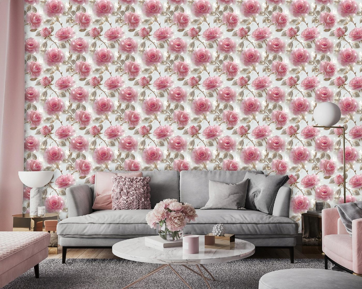Wallarena Fototapete Blumen rosa Vlies strapazierfähig UV-beständig Wohnzimmer, glatt, 50 x 1000 cm Bild 2