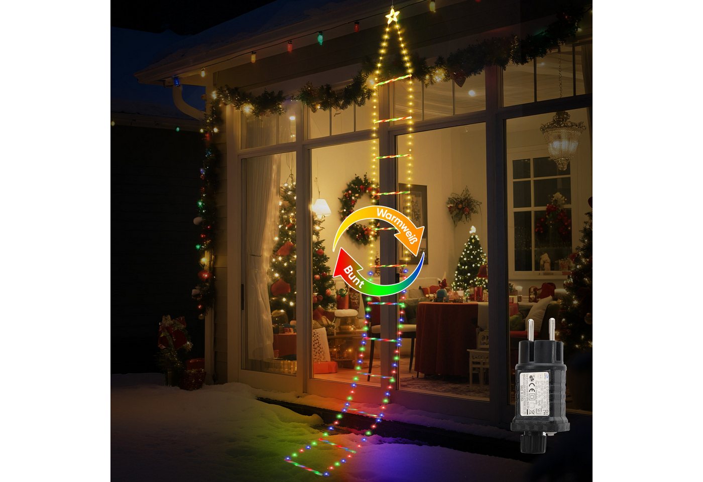 Salcar LED-Lichterkette LED Weihnachts Leiter 3M Weihnachtslichterkette Warmeweiß, Timer, Memory, 9 Modi(Stufenlos Warmweiß/Vierfarben/Macaron-Farben)
