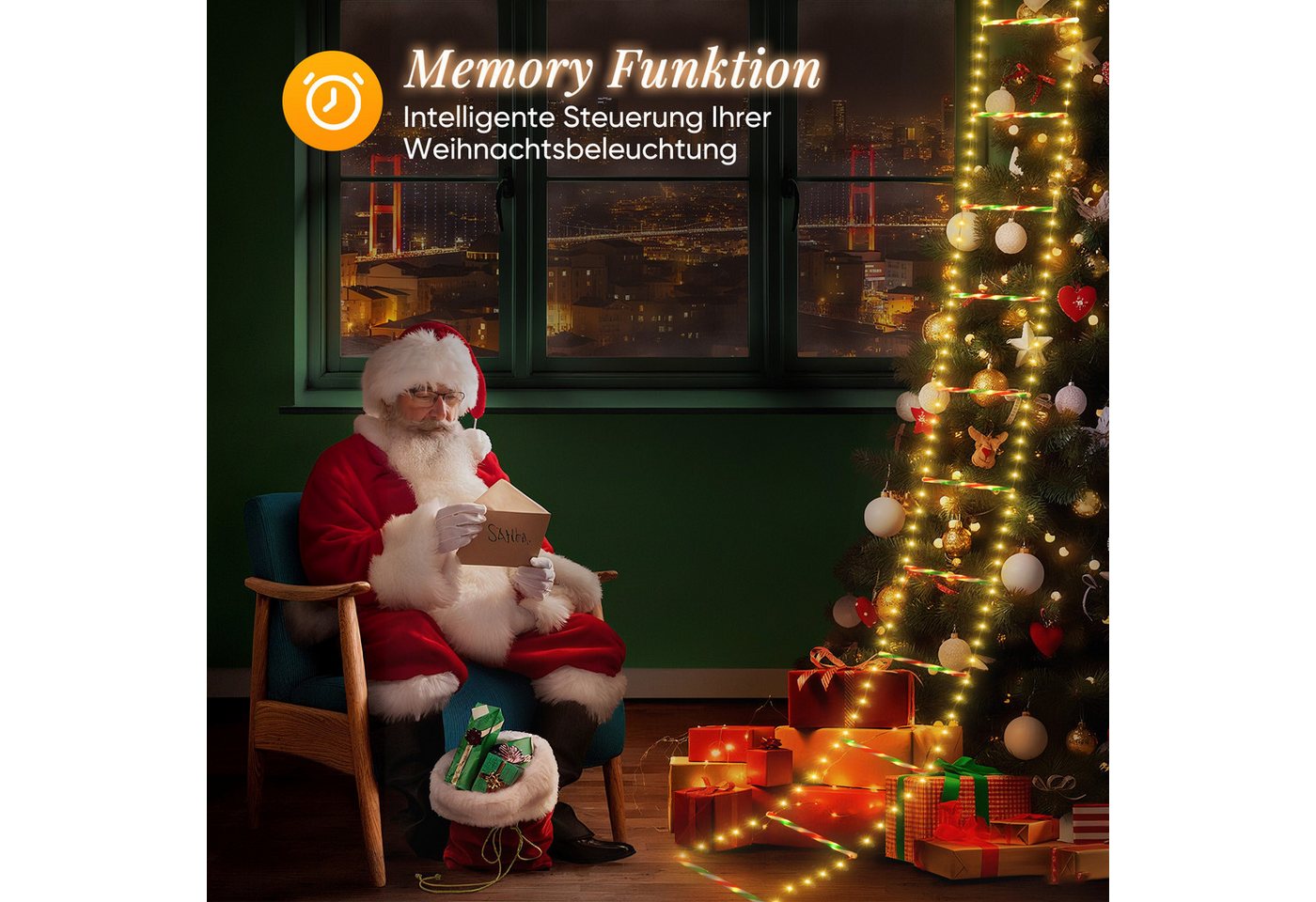 Salcar LED-Lichterkette LED Weihnachts Leiter 3M Weihnachtslichterkette Warmeweiß, Timer, Memory, 9 Modi(Stufenlos Warmweiß/Vierfarben/Macaron-Farben) Bild 4