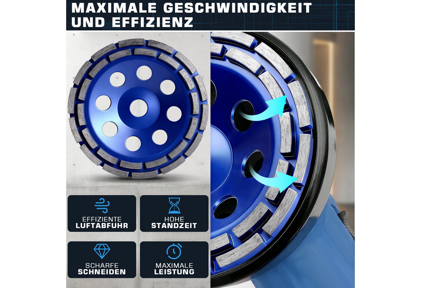XERSEK Kantenschleifer 3800W Betonschleifer Betonfräse 2-in-1 mit 2x180mm Diamantscheibe M14 (inkl.Langgriff, Klappbare Absaughaube, 6-stufigen Drehzahlregelung), Schleifgerät Zum Schleifen & Fräsen von Beton Fliesenkleber Stein Putz Bild 5