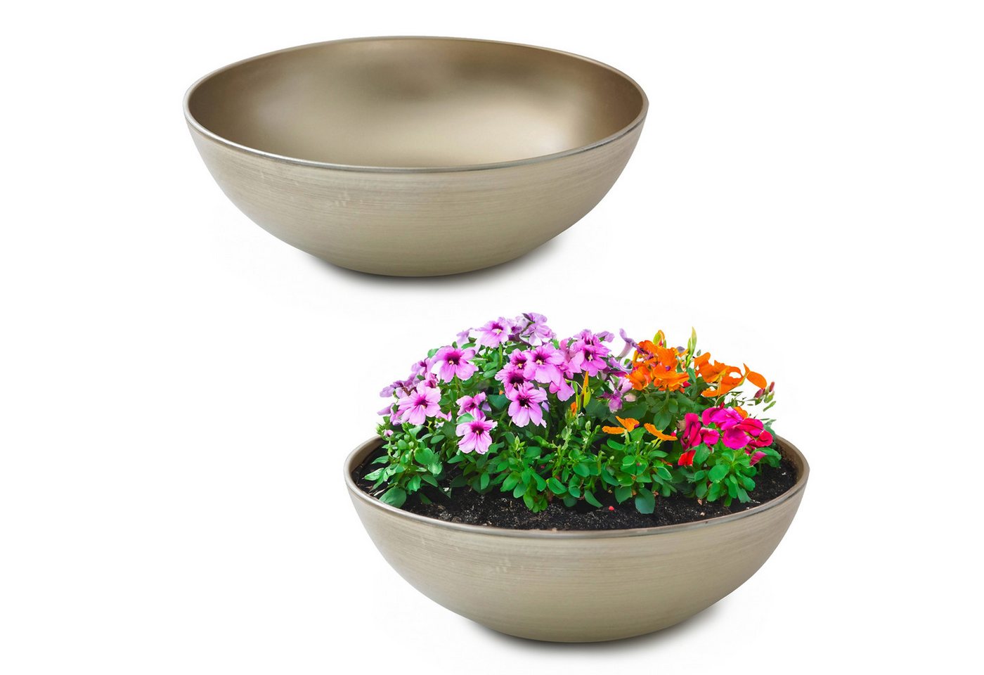 matches21 HOME & HOBBY Blumentopf Runde bauchige 20 cm Pflanzschale für draussen, champagner beige (2 St), Wetterfeste Blumen-Schale als moderne Gartendeko Grabschmuck