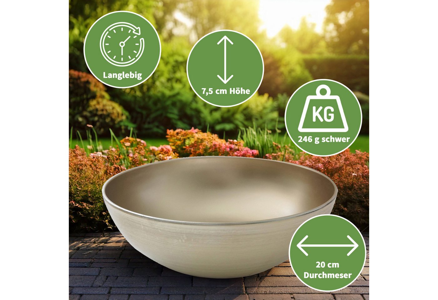 matches21 HOME & HOBBY Blumentopf Runde bauchige 20 cm Pflanzschale für draussen, champagner beige (2 St), Wetterfeste Blumen-Schale als moderne Gartendeko Grabschmuck Bild 3